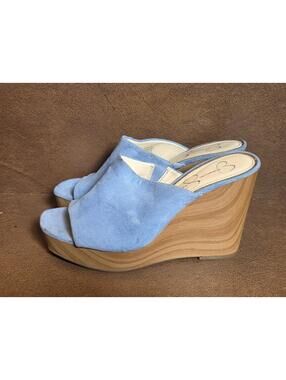 Jessica Simpson SHANTELLE leather Slip-on Wedge Sandal cornflower blue size 8.5